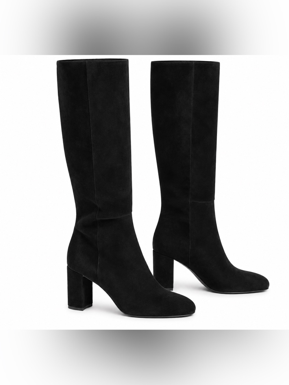 Quince Classic Black Italian Suede Knee-High Block Heel Boot 8.5